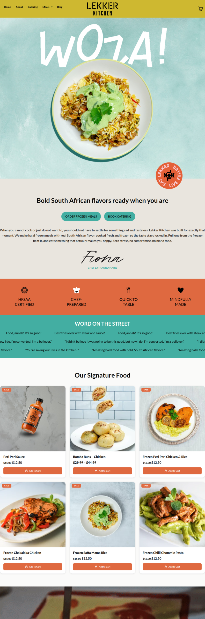 Lekker Kitchen homepage website design screenshot