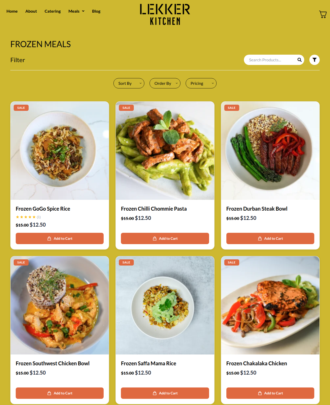 Lekker Kitchen frozen meals shop page screenshot